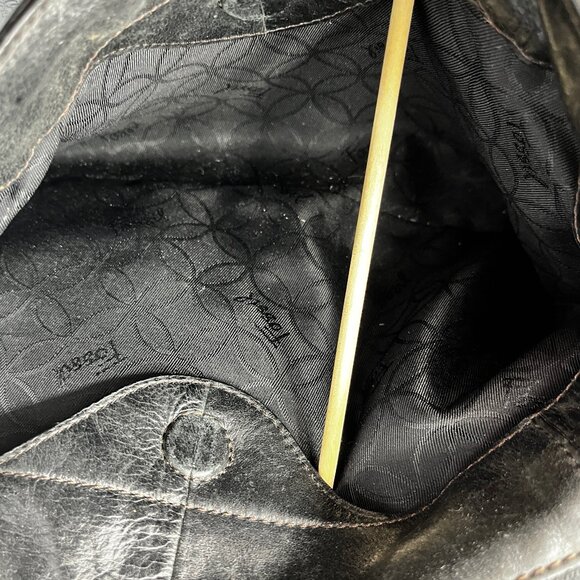 VINTAGE FOSSIL SOFT BLACK LEATHER SHOULDER/HANDBAG SATCHEL SILVER TONE HARDWARE - Picture 7 of 7